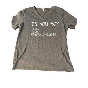 Funny Bella+Canvas Heather Gray V Neck T Shirt "Is You 40?" Print Size Large